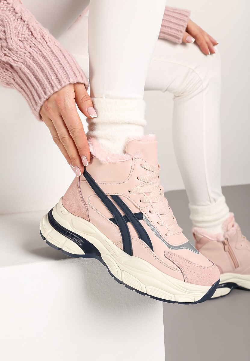 Różowe Sneakersy za Kostkę na Grubej Podeszwie Luntris