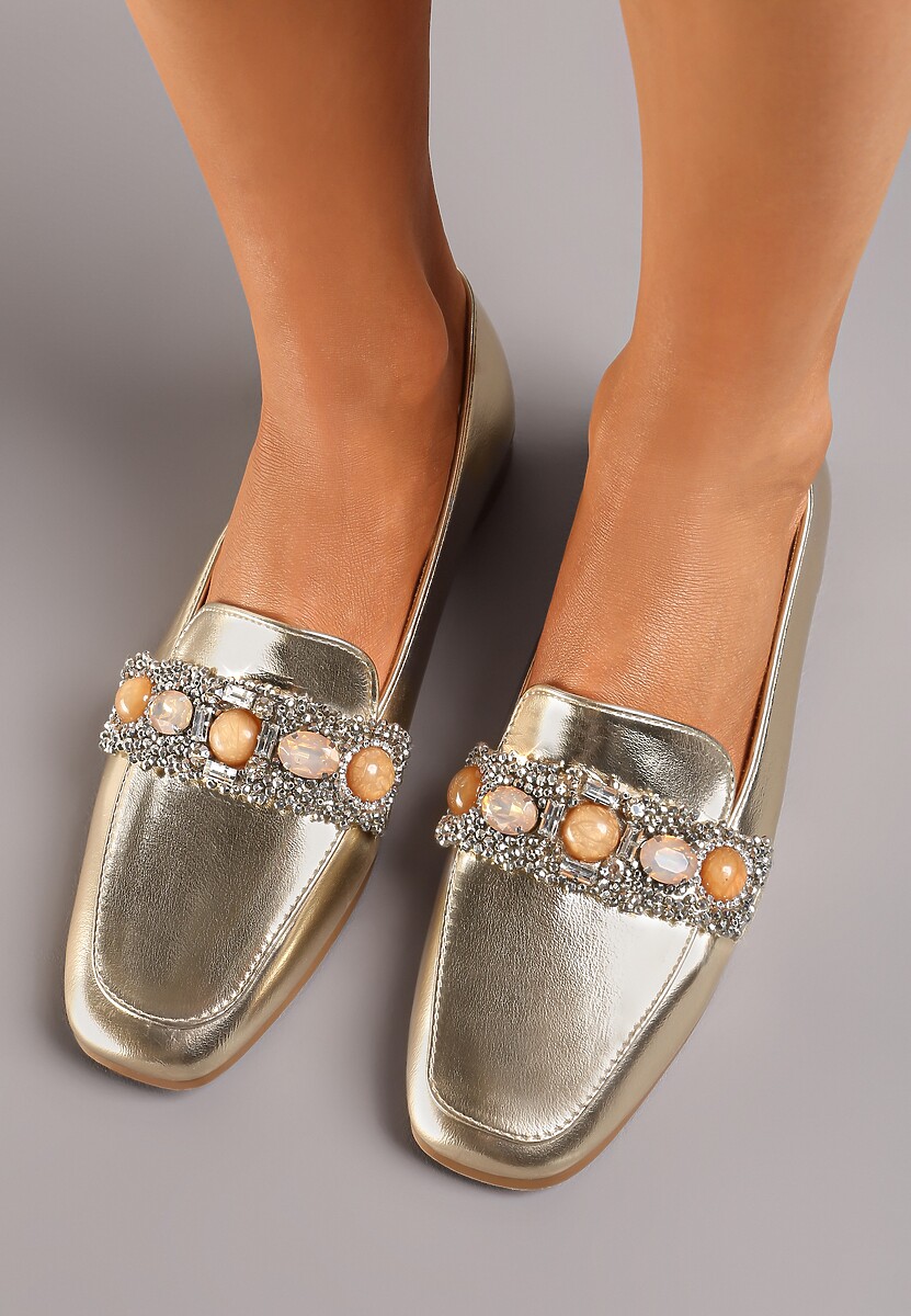 Złote Mokasyny z Cyrkoniami i Perełkami na Klamerce Sybilla