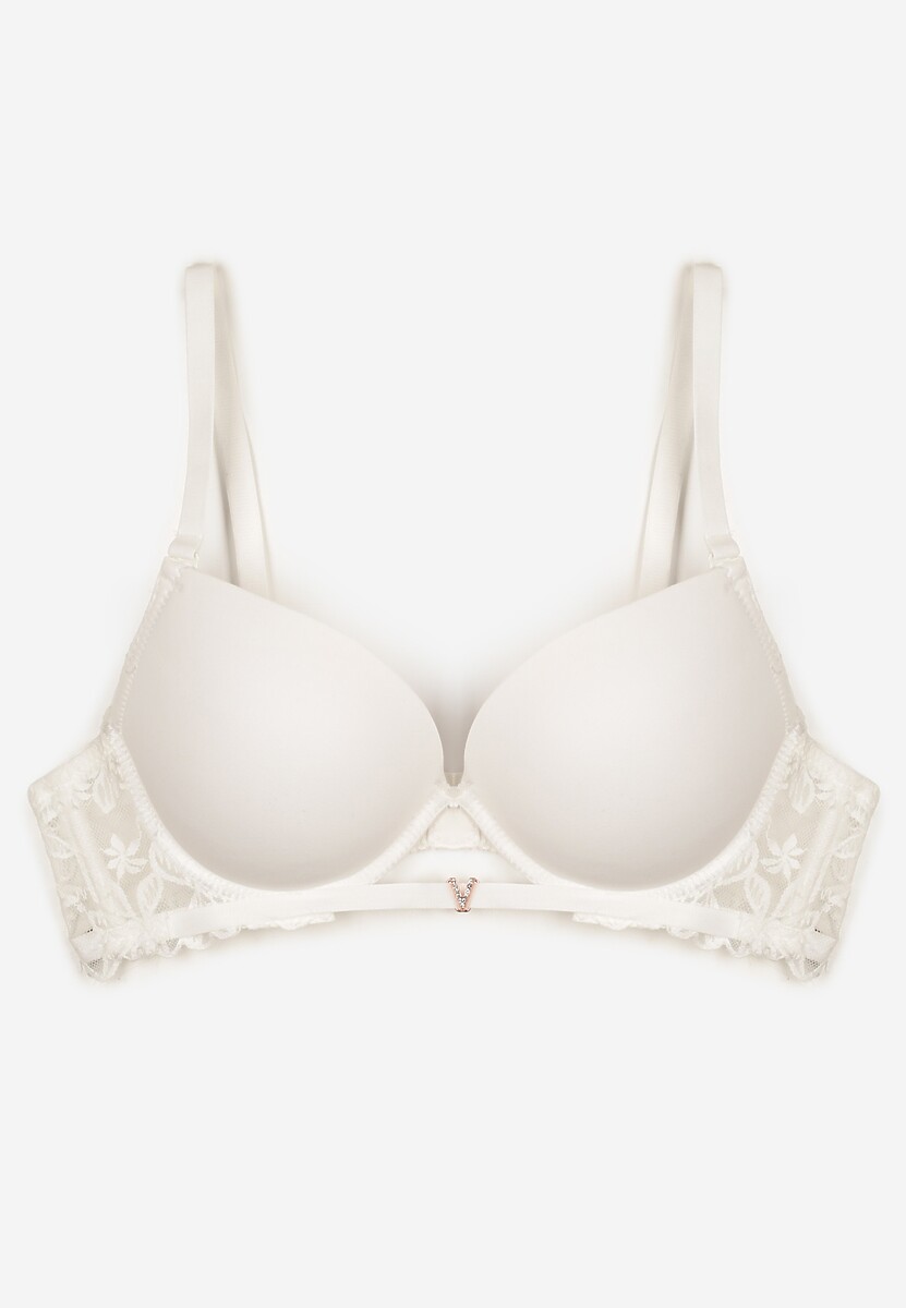 Biały Biustonosz Push-Up z Koronką i Wycięciem z Przodu Sariaris