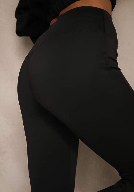 Czarne Spodnie Dzwony Legginsy High Waist Onellin