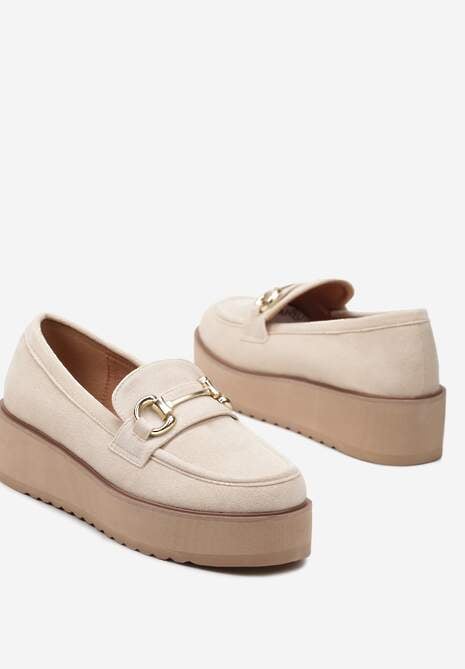 Beżowe Wsuwane Mokasyny na Grubej Podeszwie Berilla