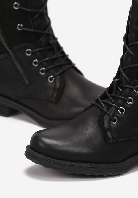 Czarne Botki Sznurowane z Zamkiem Hiyab