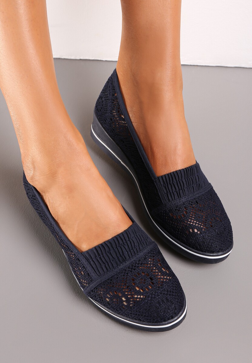 Granatowe Tenisówki z Ażurowej Siateczki na Niskiej Koturnie Nerurae