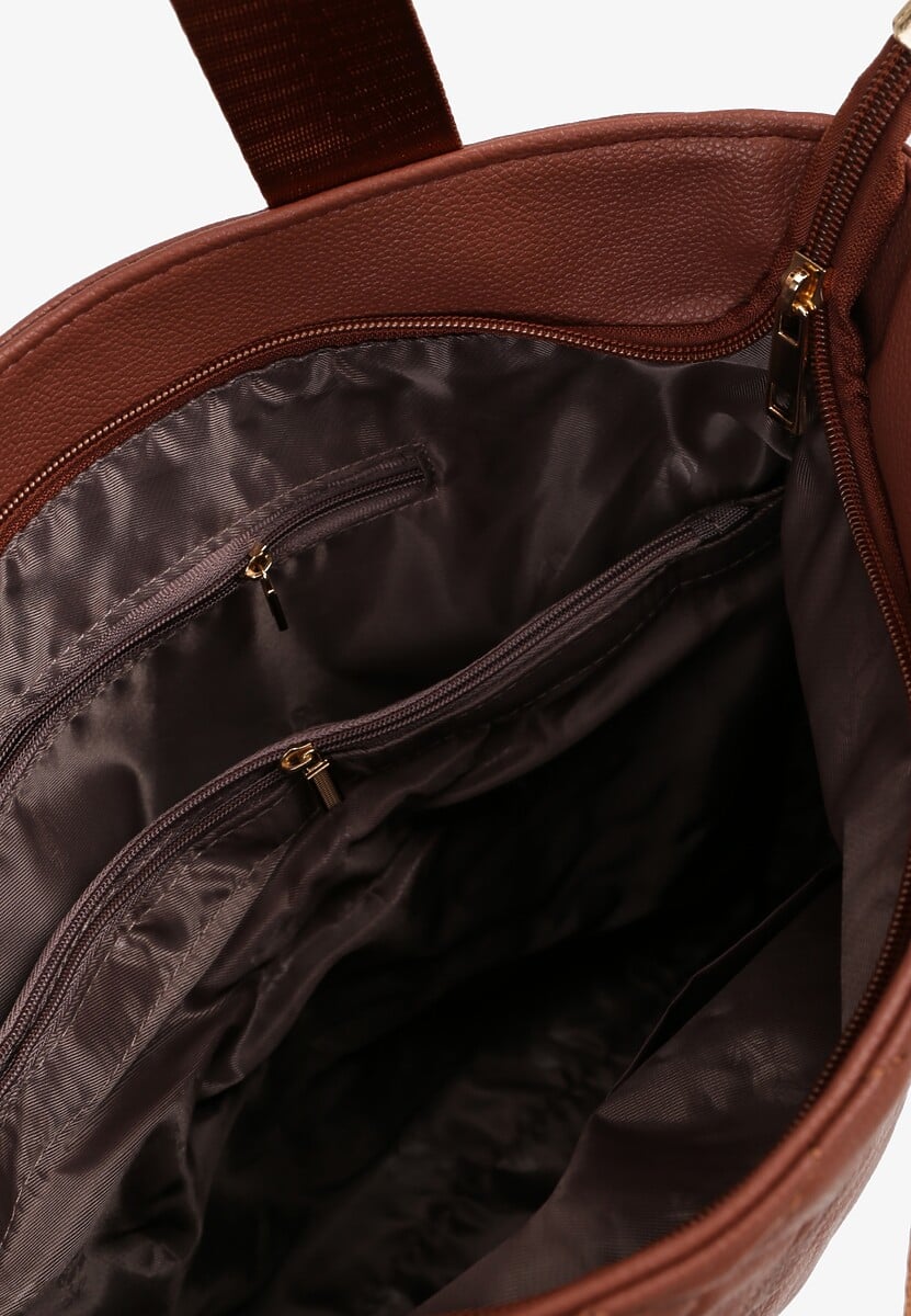 Brązowa Duża Torebka Pikowana Ozdobiona Aplikacją z Regulowanym Paskiem Reriora