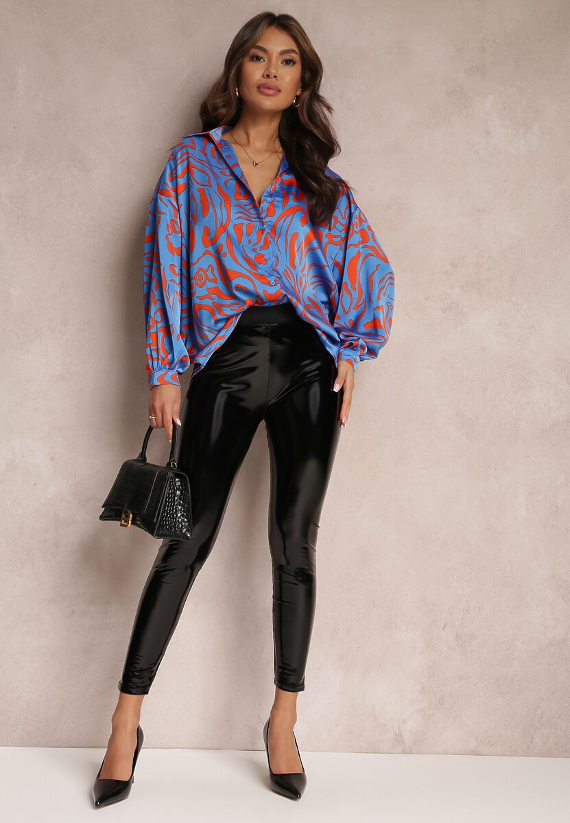 Niebieska Koszula z Szerokimi Rękawami z Mankietami Kaisley