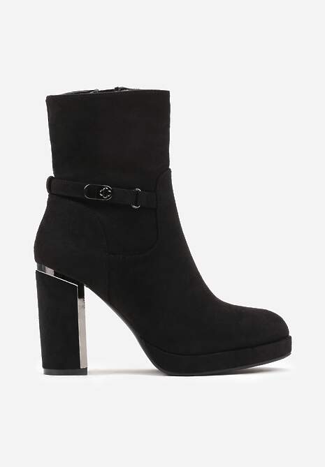 Czarne Botki na Słupku z Metaliczną Wstawką Samiara