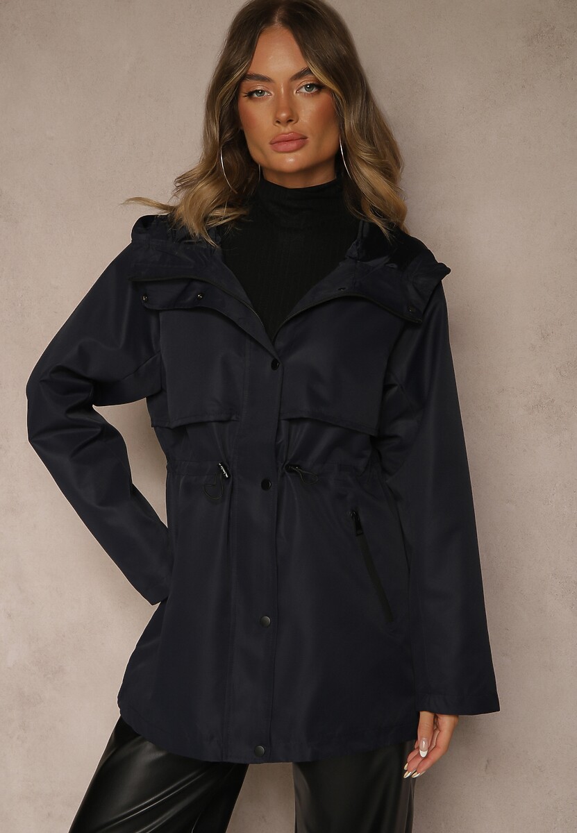 Granatowa Kurtka Parka o Klasycznym Kroju z Kapturem Cenelle