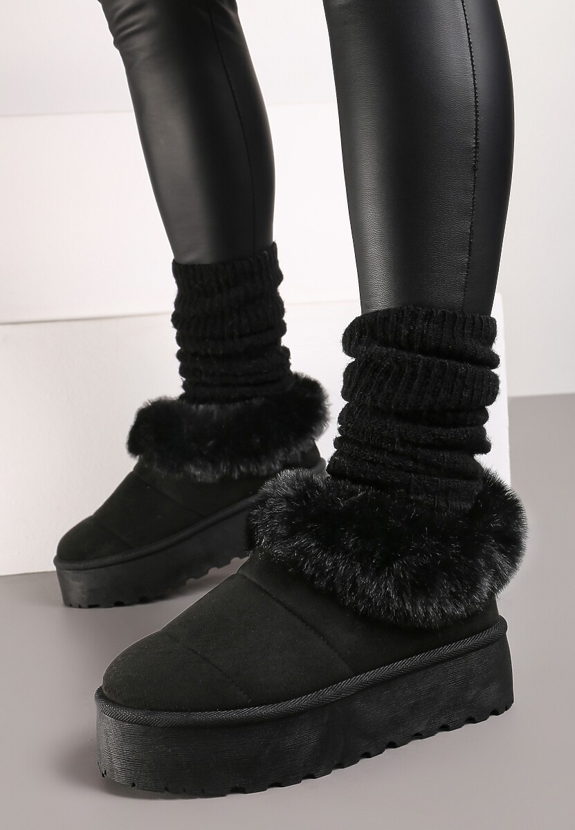 Czarne Śniegowce na Grubej Podeszwie z Ociepleniem z Futerka Tirisha