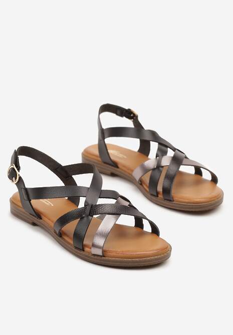 Czarne Sandały z Ozdobnymi Paskami Wionne