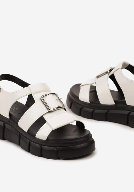 Białe Sandały Typu Rzymianki Chunky z Szeroką Klamrą Taloelia