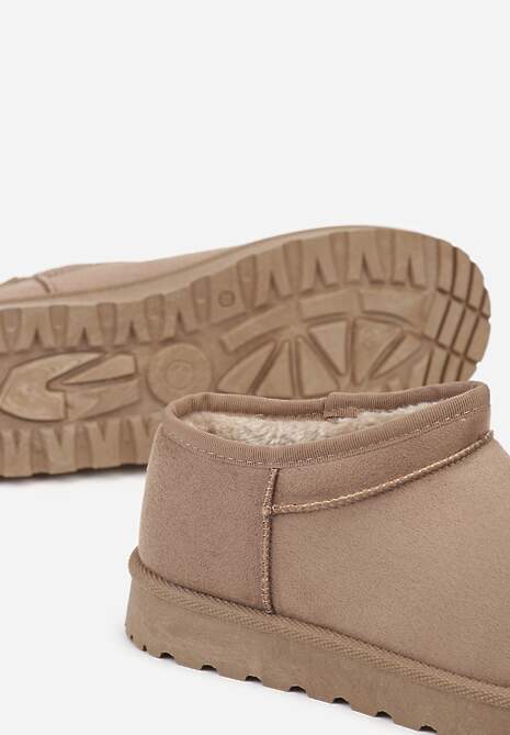 Ciemnobeżowe Niskie Śniegowce o Wsuwanym Fasonie Alodra