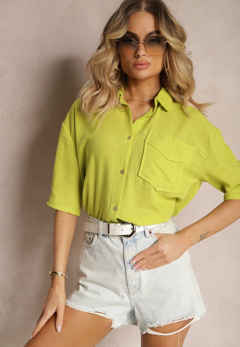 Jasnozielona Krótka Koszula z Dłuższym Tyłem Efilin