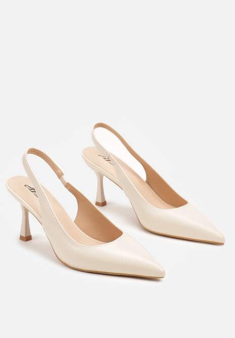 Beżowe Sandały na Szpilce Bez Pięty z Ozdobnym Paskiem Delivela