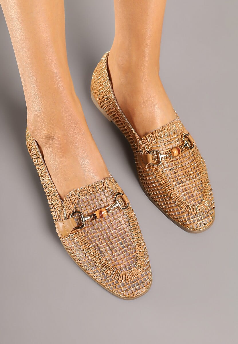 Brązowe Ażurowe Mokasyny Loafersy z Klamrą Koliswena