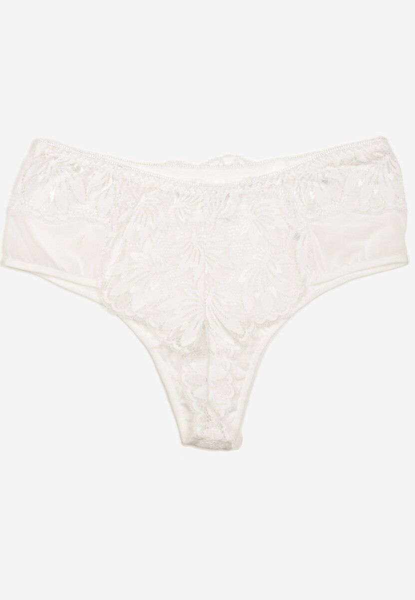 Białe Majtki o Fasonie Stringów z Koronką i Siateczką Telliana
