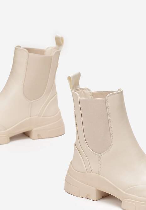 Beżowe Botki Sztyblety na Grubej Podeszwie z Elastyczną Wstawką Elearesa