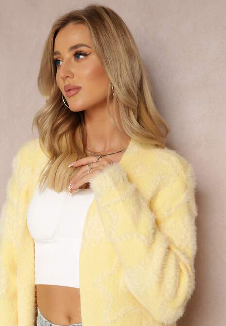 Żółty Długi Kardigan Puszysty Aborra