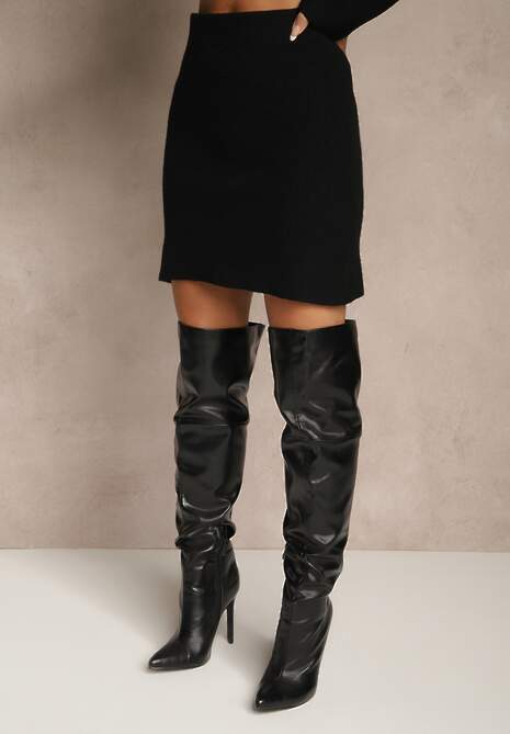 Czarny Dzianinowy Komplet z Wiskozą Spódnica i Rozpinany Kardigan Pioama