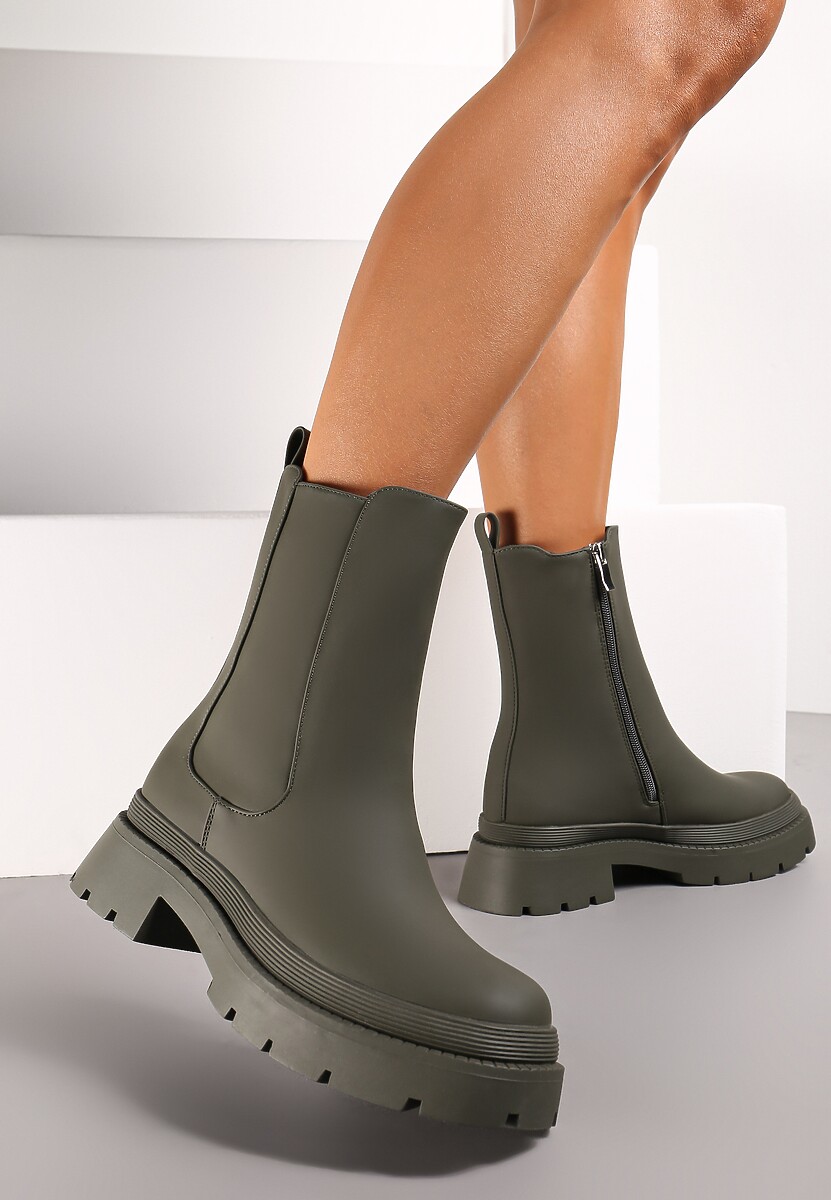 Zielone Botki na Grubej Podeszwie z Elastyczną Wstawką Sztyblety Haylinn