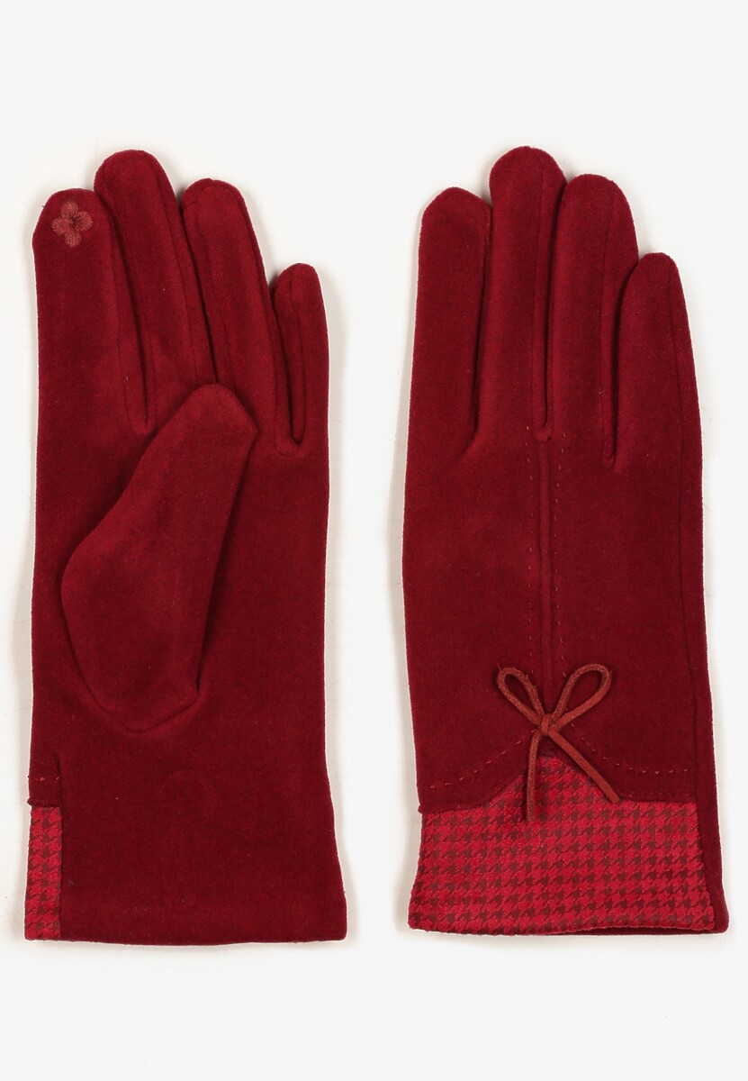 Bordowe Rękawiczki z Bawełną Cyrkoniami i Kokardką Adelirra