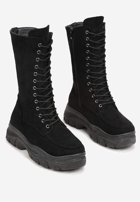 Czarne Botki Workery na Grubej Podeszwie Proniche
