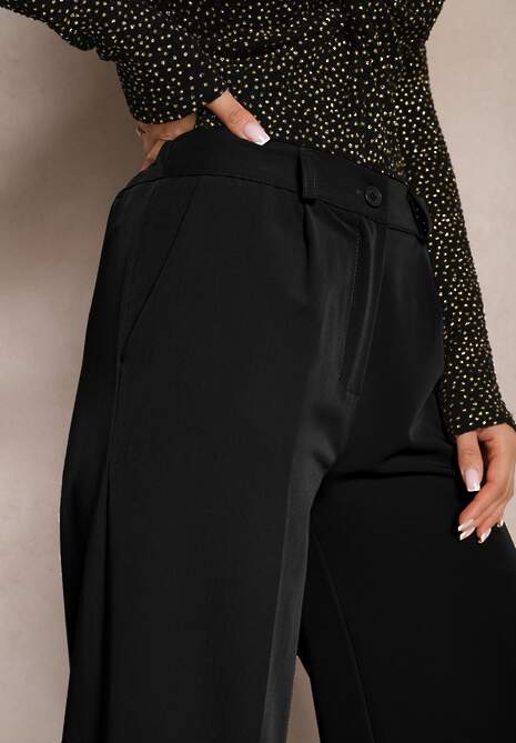 Czarne Szerokie Spodnie High Waist z Gumką w Pasie Eternel