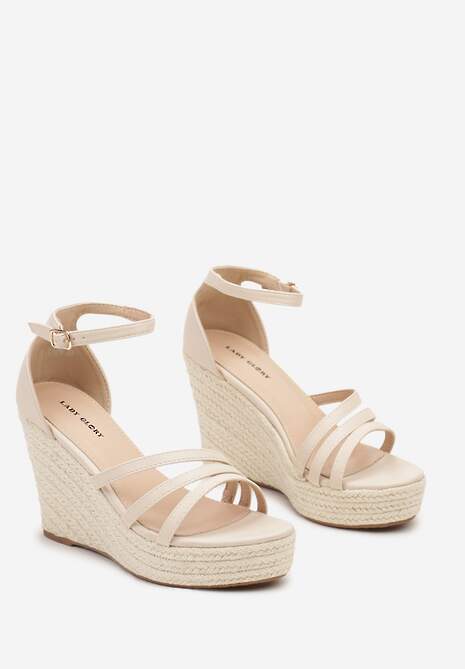 Beżowe Sandały na Grubej Podeszwie i Koturnie z Plecionki Tinasihe