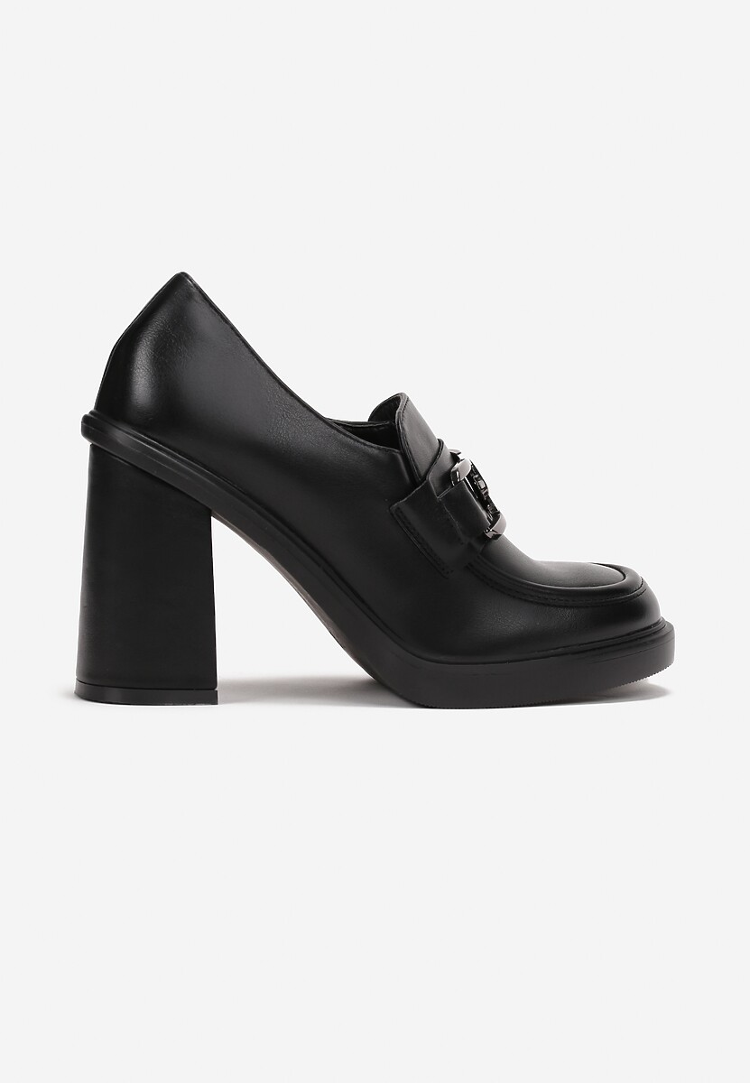 Czarne Półbuty na Słupku z Klamerką w Stylu Mokasynów Tiggi