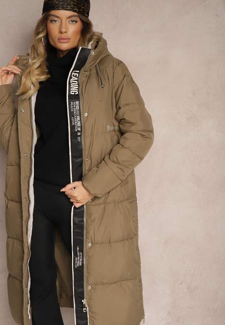 Ciemnozielona Pudełkowa Kurtka z Pikowanego Materiału z Dwustronnym Suwakiem i Rozporkami Daisena