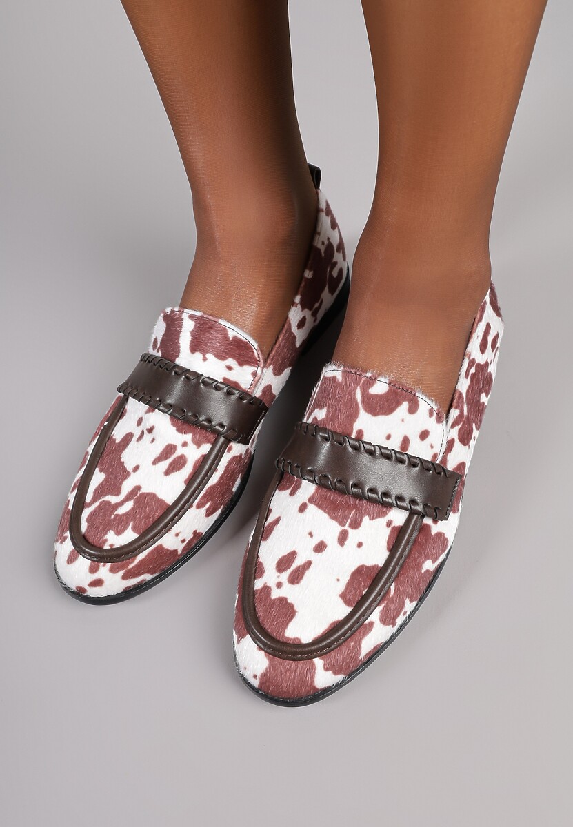 Brązowe Mokasyny w Krowie Łaty Vices z Wkładką ze Skóry Naturalnej i Paskiem z Przeszyciami Fonarrie