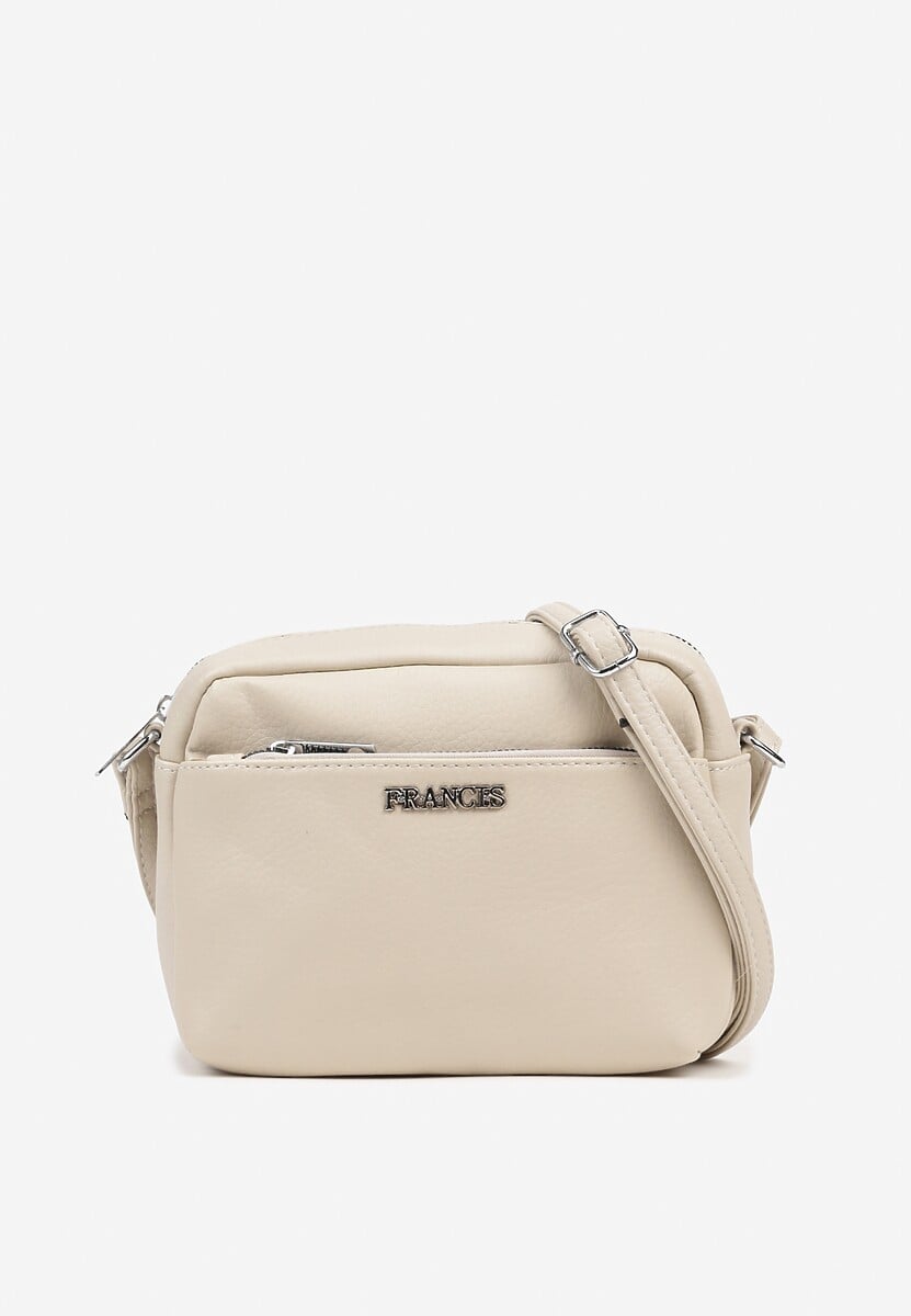 Jasnobeżowa Torebka Typu Listonoszka z Suwakiem i Metalicznym Zdobieniem Silenaia