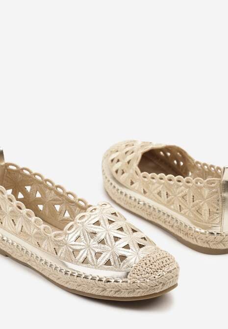 Złote Ażurowe Espadryle Ozdobione Plecionką Meranovia
