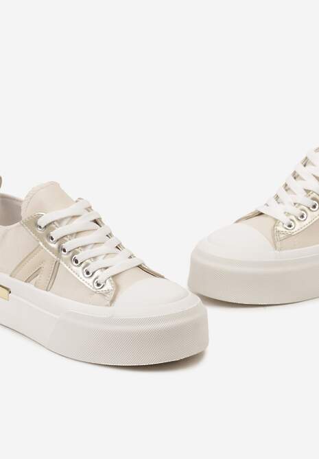 Beżowe Trampki na Grubej Podeszwie Sznurowane Peonema