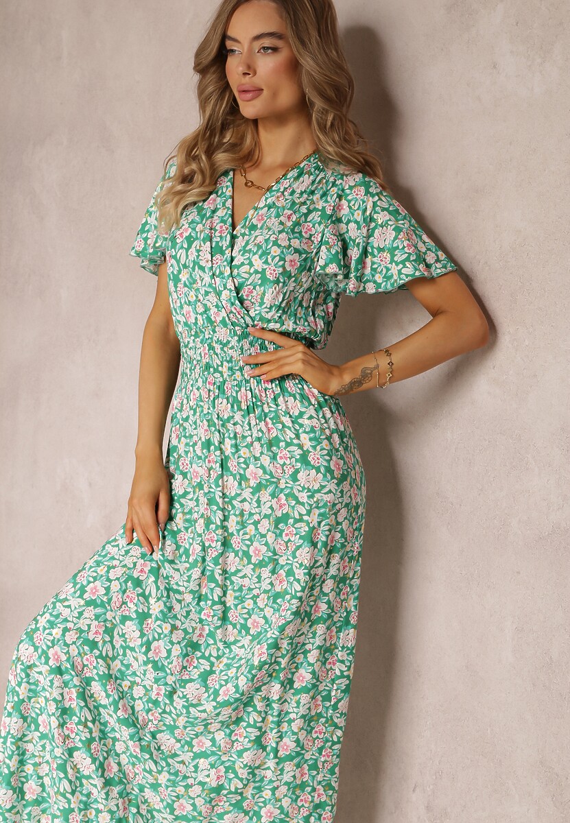 Niebieska Rozkloszowana Sukienka z Wiskozy i Modnym Nadrukiem Vildei