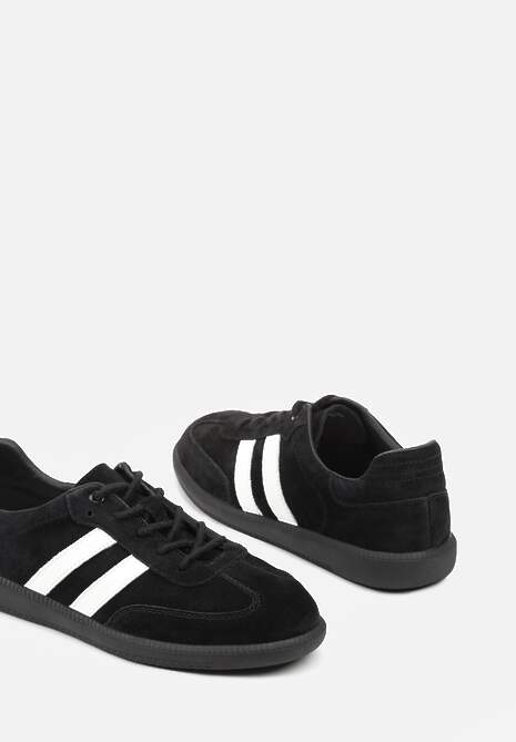 Czarno-Białe Płaskie Sneakersy ze Skóry Naturalnej z Ozdobnymi Paskami Nelarielis