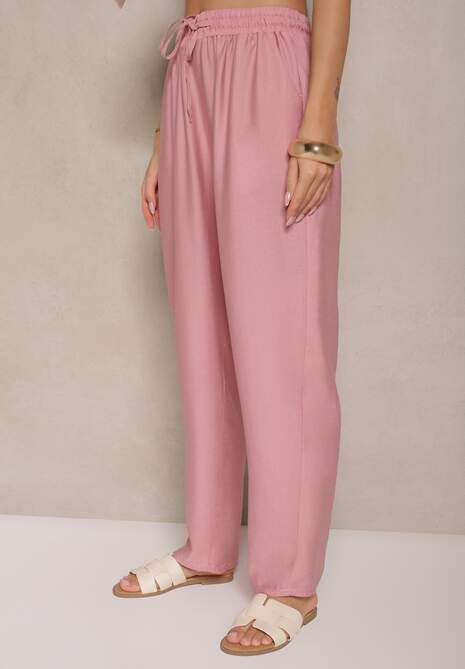 Różowe Spodnie z Bawełną Ozdobione Wiązaniem Voreia