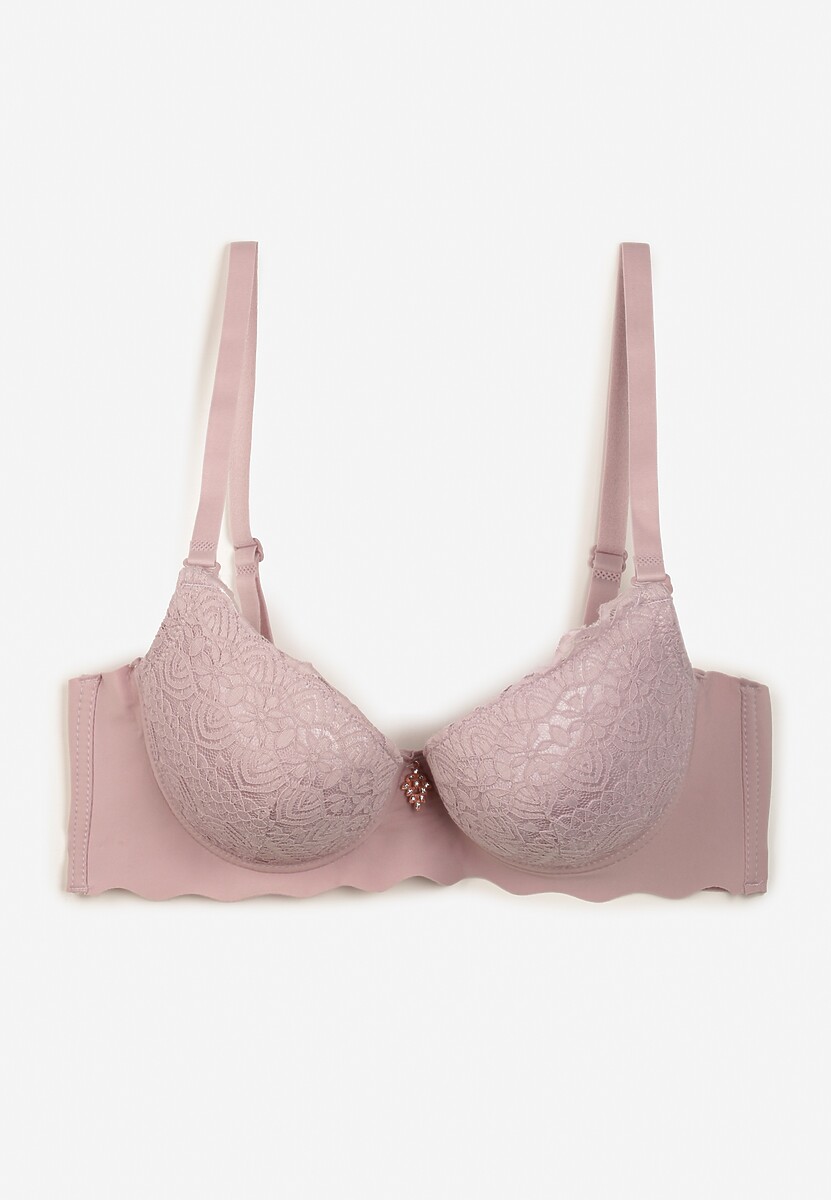 Jasnofioletowy Biustonosz Usztywniony z Efektem Push Up i Małą Zawieszką Juniwia