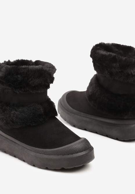 Czarne Śniegowce z Ekozamszu na Grubej Podeszwie z Futrzaną Wyściółką Emmizola
