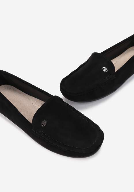 Czarne Mokasyny ze Skórzaną Wkładką i Przeszyciami Yaritza