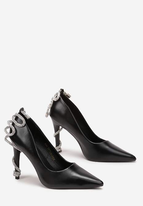 Czarne Szpilki z Aplikacją w Cyrkonie Jarebia