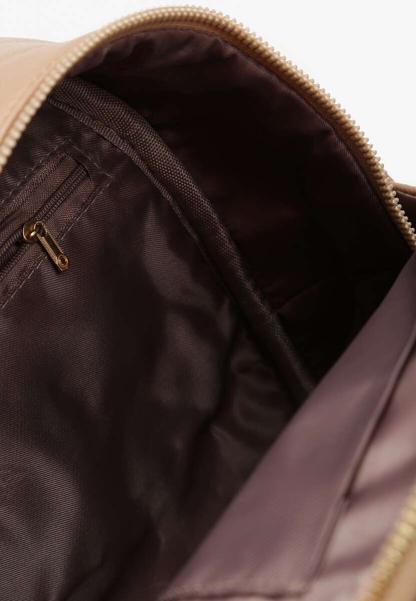 Beżowy Mały Plecak z Imitacji Skóry na Regulowanych Szelkach z Łańcuszkiem Carnissa