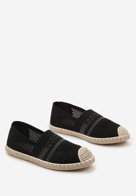 Czarne Espadryle z Plecioną Cholewką przed Kostkę Mokosa