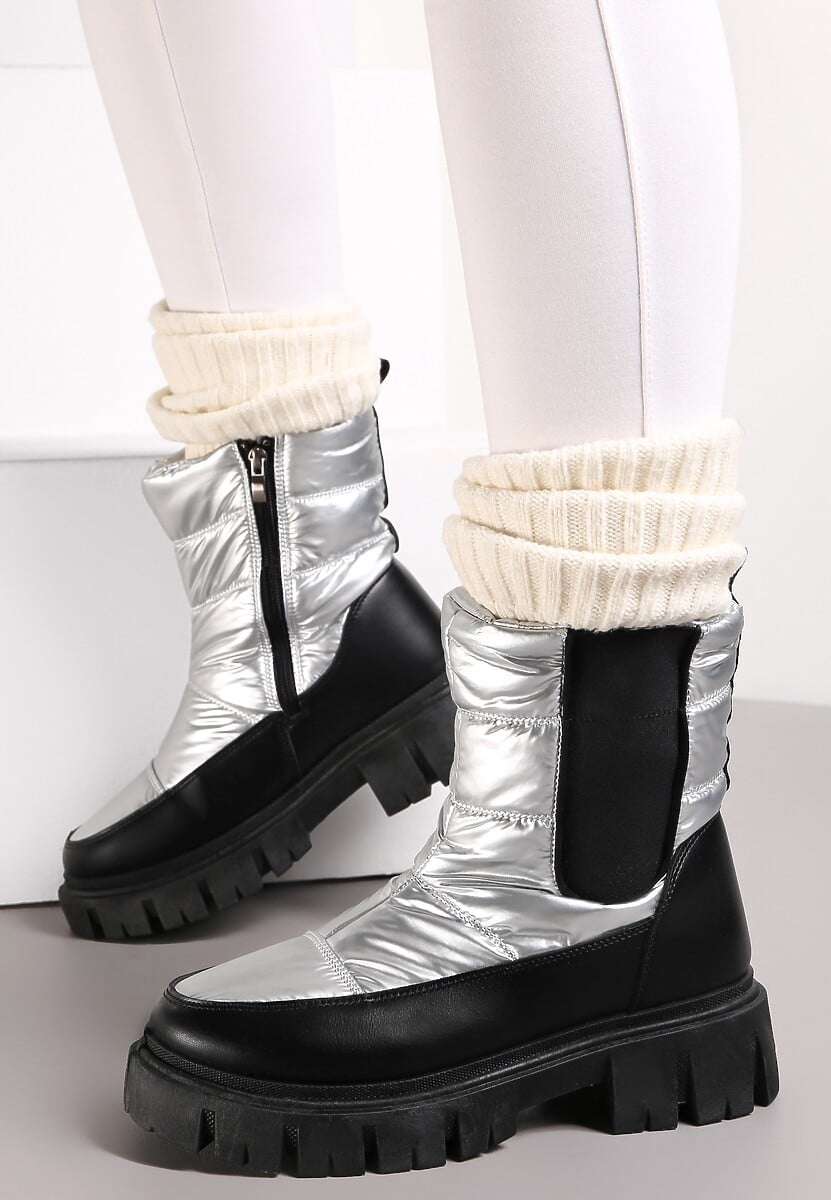 Srebrne Śniegowce Pikowane z Elastyczną Wstawką Erdrigu