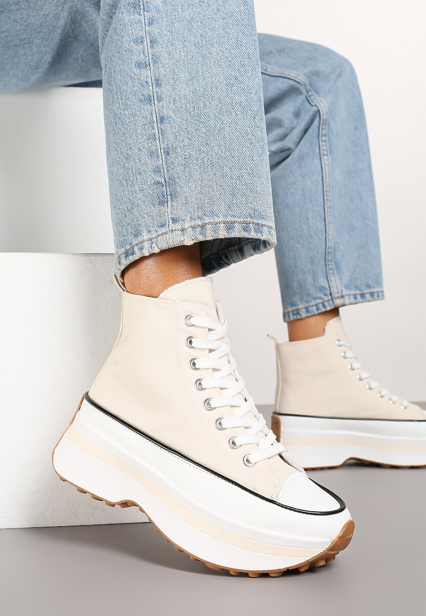 Białe Trampki za Kostkę na Platformie z Tłoczeniami Danawinn