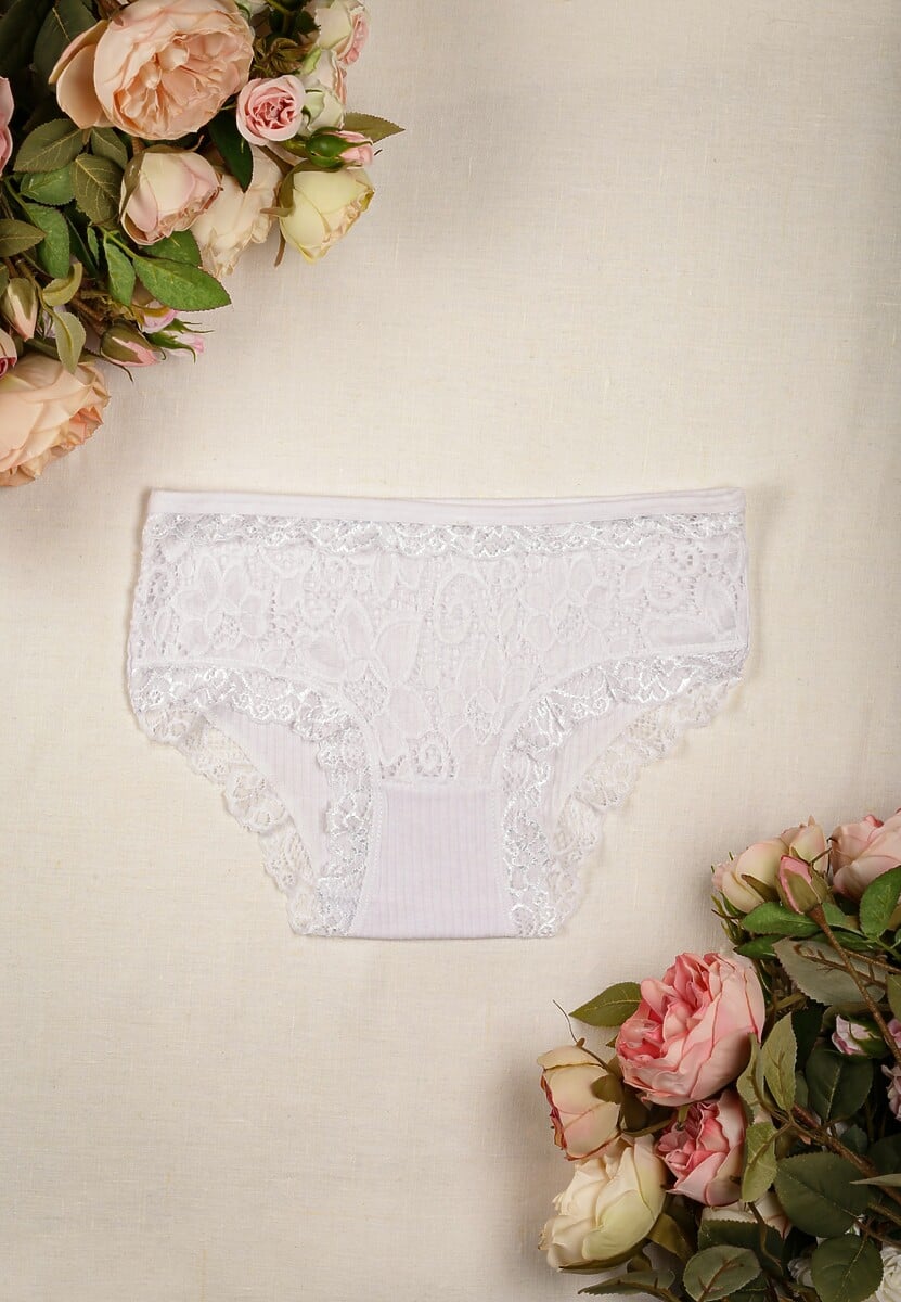 Białe Prążkowane Majtki Figi z Ażurową Koronką Liseta