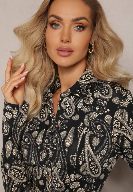 Czarna Koszulowa Sukienka Maxi we Wzór Paisley Asuve