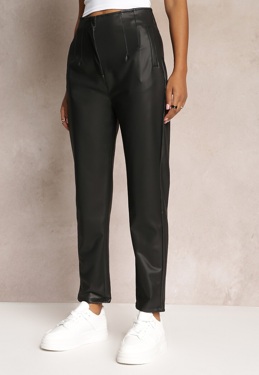 Czarne Spodnie z Imitacji Skóry i Wysokim Stanem Linosja