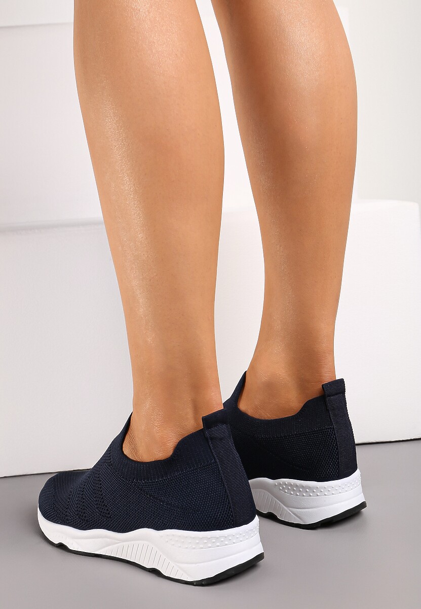 Granatowe Buty Sportowe na Płaskiej Podeszwie z Elastyczną Cholewką Urselith