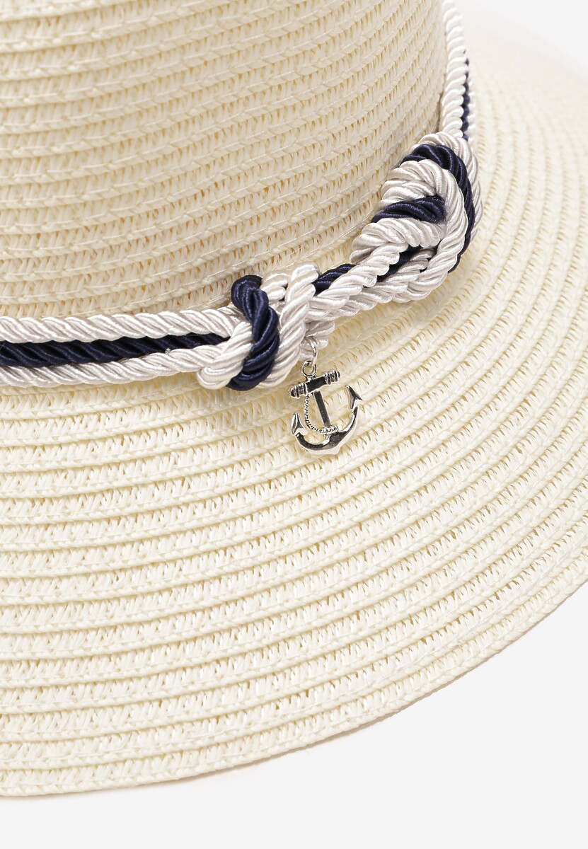 Beżowy Pleciony Kapelusz z Szerokim Rondem i Kontrastową Taśmą Paccea
