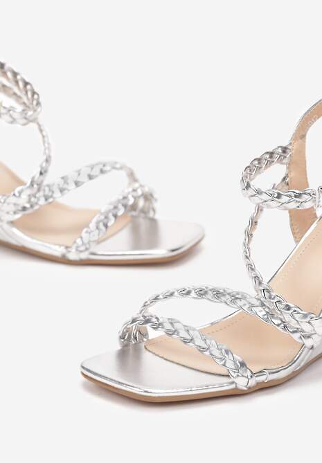 Srebrne Sandały z Plecionymi Paskami na Koturnie Rulingsia